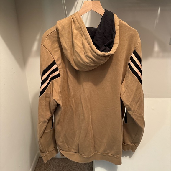 Adidas 3 Stripes Logo Pullover Hoodie Tan Black Men’s Size XXL - Picture 2 of 3
